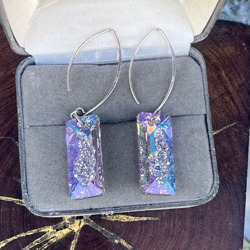 Sterling silver earrings geode Fairycore